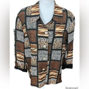 Silkland Women's Leopard Print 100% Silk Lightweight  Jacket Size 1X